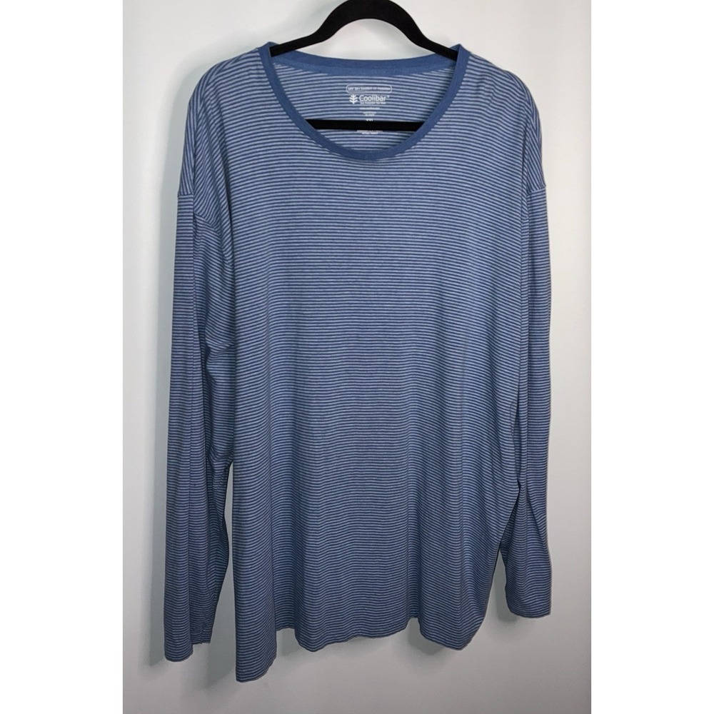 Coolibar Tee Men's Size XXL 2XL UPF 50+ Long Sleeve Blue Grey Striped T-Shirt